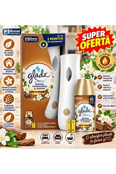 Glade Automatic Spray Sensual Sandalwood & Jasmine – Set Complet Odorizant Au...