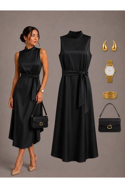 FND ZARA SATEN DİK YAKA KEMERLİ ZARA MODEL