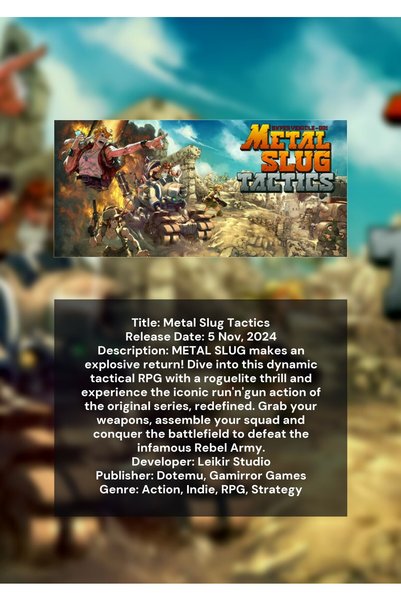 OEM Αφίσα Ινφογραφικό Metal Slug Τακτική, Στρατηγικό Βιντεοπαιχνίδι, Χαρτόνι ...