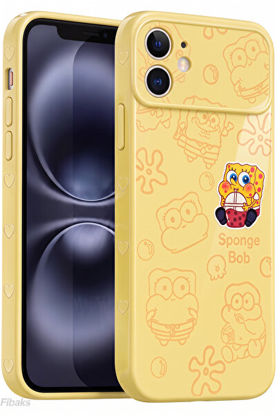 Fibaks iPhone 11 Kılıf Sünger Bob Desenli Kamera Korumalı Kalp Detaylı Esnek ...