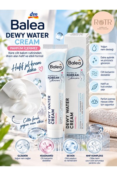BALEA Dewy Water Cream Nemlendirici Yüz Kremi – Kore Cilt Bakımı, Niasinamid,...