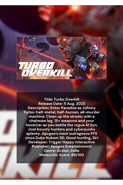 OEM Poster Infografic Turbo Overkill, Joc Video Cyberpunk, Carton 250g, A4