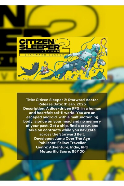 OEM Poster Infografic Citizen Sleeper 2: Starward Vector, Joc RPG Sci-Fi, Car...