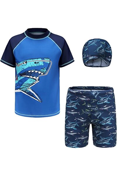 GENERAL SEAUR Boys 3 Piece Swimsuits Short Sleeve Swimwear Set UPF 50+ Rash G...