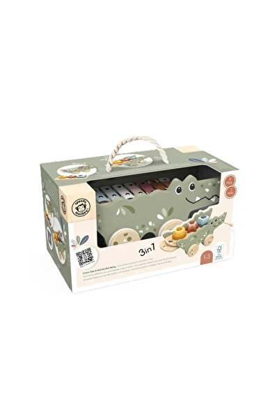 Speedy Monkey Crocodil din lemn cu xilofon si piese de stivuire,