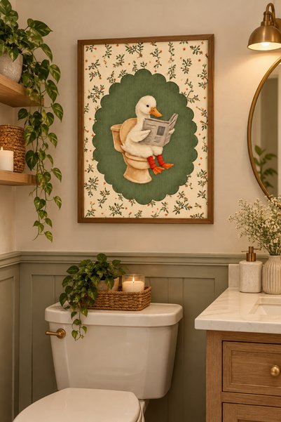 Genel Markalar Vintage Ördek Desenli Canvas Baskı 30x40 cm – Dekoratif Banyo ...