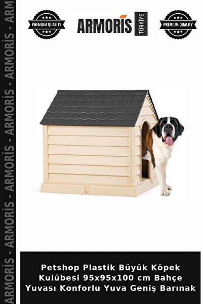 Armoris Petshop Plastik Büyük Köpek Kulübesi 95x95x100 cm Bahçe Yuvası Konforlu Yuva Geniş Barınak