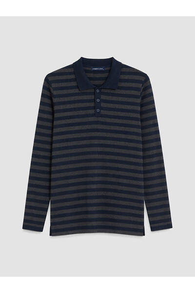 LC Waikiki Nevavm Farkıyla Lcwaikiki Classic Navy Blue Knitwear Striped Polo ...
