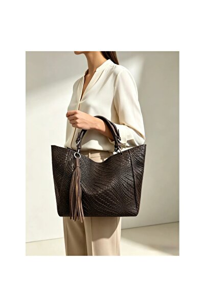 Miri Concept Geantă de damă din piele naturală împletită, Model TOTE/Shopper