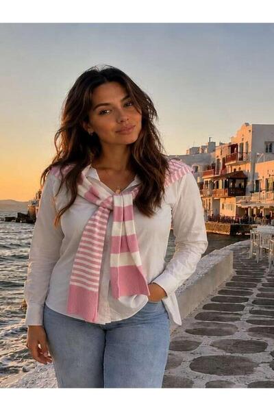 Glamorous Style Γυναικείο Λευκό Πουκάμισο Σετ με Βαμβακερό Πουλόβερ