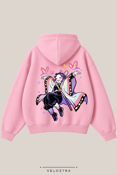 Velostra Hanorac unisex Demon Slayer Shinobu imprimat, supradimensionat, cu g...