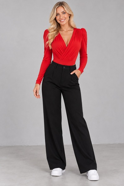 Focus Light Women's V-Neck Double-Breasted Padded Long Sleeve Bodysuit