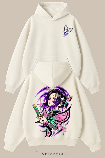 Velostra Hanorac unisex Demon Slayer Shinobu imprimat, supradimensionat, cu g...