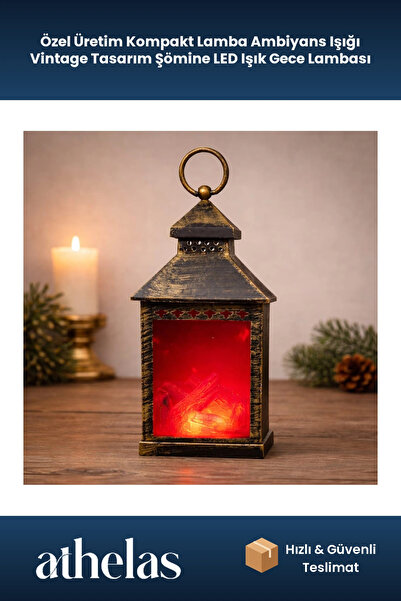 Athelas Özel Üretim Kompakt Lamba Ambiyans Işığı Vintage Tasarım Şömine LED Işık Gece Lambası