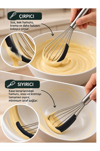 mucit home Silikon Sıyırmalı Kek Puding Çırpma Teli Paslanmaz Çelik Renkli