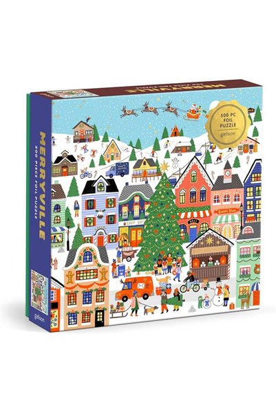 Galison Merryville – 500 Piece Foil Jigsaw Puzzle Featuring Beautiful Illustr...
