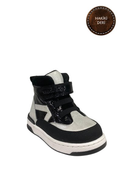 şenler bebe world kids Girls' Boots – Sadura Silver Black Patent Leather Genu...