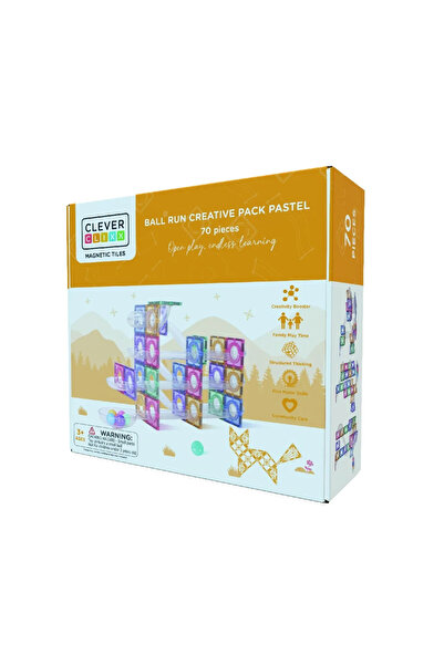 Cleverclixx Joc magnetic Circuit pastel cu bile - 70 Piese,