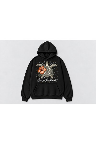 VODEXA Adult Women's Black Hooded Printed 3 Thread Ribbed Winter Sweatshirt