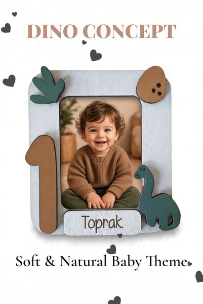 aze kids Kişiye Özel Dinazor Temalı Ahşap 10 lu Magnet Seti – Dinazor Bebek H...