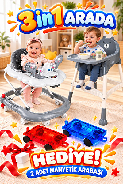 Baby Home 3in1 Set Mama Sandalyesi İlk Adım Araba Yürüteç Bebek yürüteci