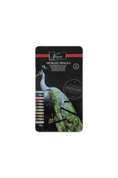 Nassau Set 12 creioane culori metalice, in cutie metalica, Fine Art,