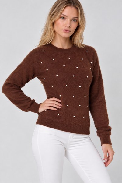 EtkiModa Bluză de damă din tricot cu detalii de pene în față