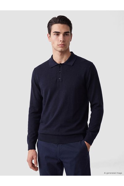 LC Waikiki Nevavm Navy Blue Knitwear Plain Polo Collar Men's Sweater