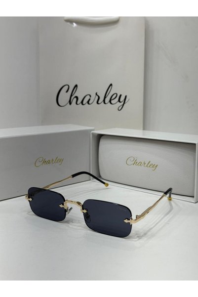 Generic Brand نظارة شمسية CHARLEY بدون إطار بعدسات كحلية داكنة وأذرع ذهبية مع...