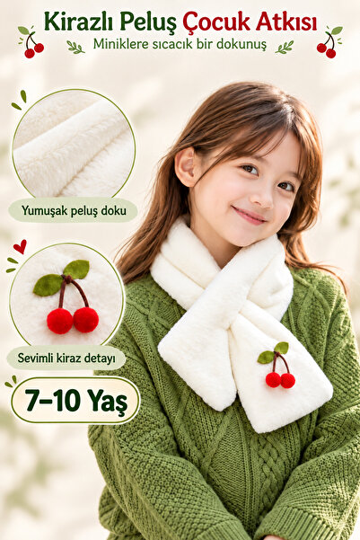KAŞIKBEY Cherry Girl's Welsoft Plush Scarf Stylish Cross Design Winter Childr...