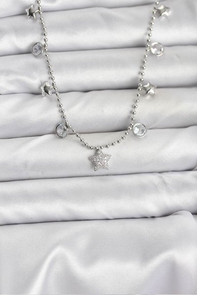 Toptan Bulurum Brass Silver Color Star Model Women's Necklace