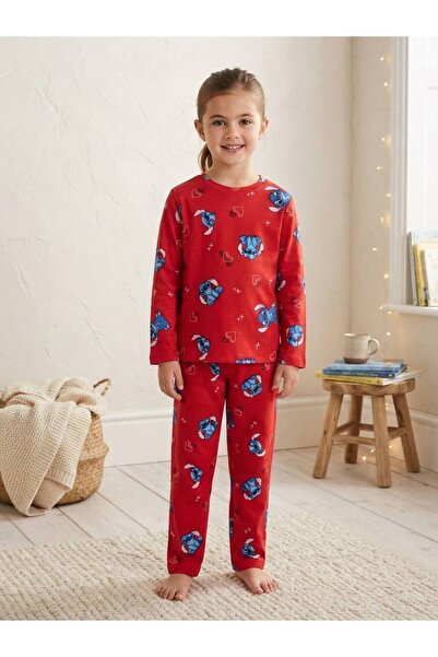 ARBİ kids Girl's Character Patterned Red Suede Fabric Pajama Set