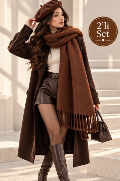 laviyonsa Pasta Tassel Shawl & Painter's Beret Set