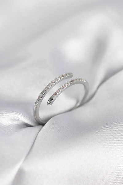 Toptan Bulurum Silver Color Snake Tail Model Zircon Stone Women's Ring