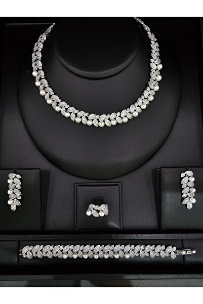 Mara Zircon Leaf Paper Pearl Set-4 Pieces