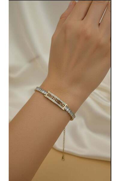 Multi JEWEL Zircon-Baguet Stone Waterway Steel Tag Bracelet