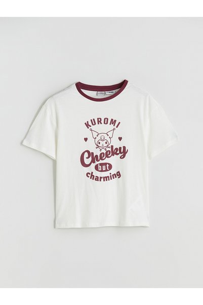LC Waikiki Nevavm Farkıyla Lcw Kids White Oval Collar Kuromi Printed Girls' T...