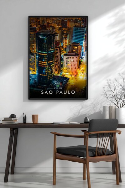 KEYFHOME Sao Paulo Vedere de noapte a orașului nr. 3 Tablou MDF înrămat Poste...
