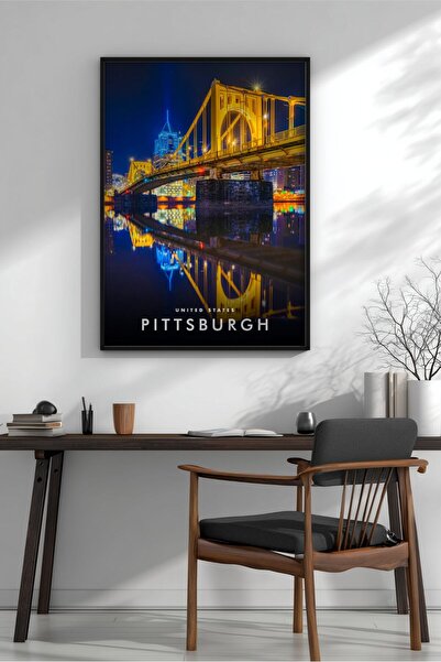 KEYFHOME Pittsburgh Bridge Night Reflection înrămat MDF Tablou Poster Living ...