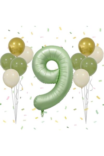 EXCEFORE 40 Inch Sage Green Number 9 Balloon Set, Giant Olive Green Foil Numb...