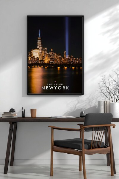 KEYFHOME New york light memorial silhouette framed mdf painting poster living...