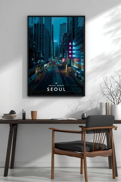 KEYFHOME Seul Gece City Street Tablou MDF înrămat Poster Living Wall Decor Cadou
