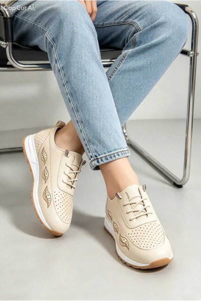 Çizmeli Kedi Orthopedic-Sole Daily Soft Comfortable Women's Leather-Look Lace-Up Laser Shoes