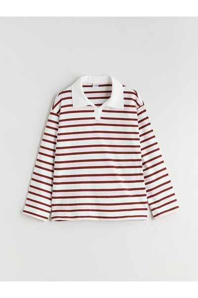 LC Waikiki Lcw Kids Mixed Polo Collar Striped Girls' T-Shirt with Nevavm Diff...