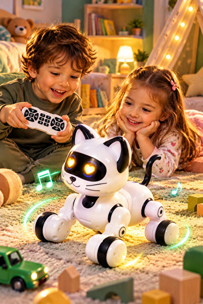 İmraden Uzaktan Kumandalı Akıllı Kedi Oyuncak 30 Fonksiyonlu Işıklı Hareketli Robot Kedi 3+ Yaş