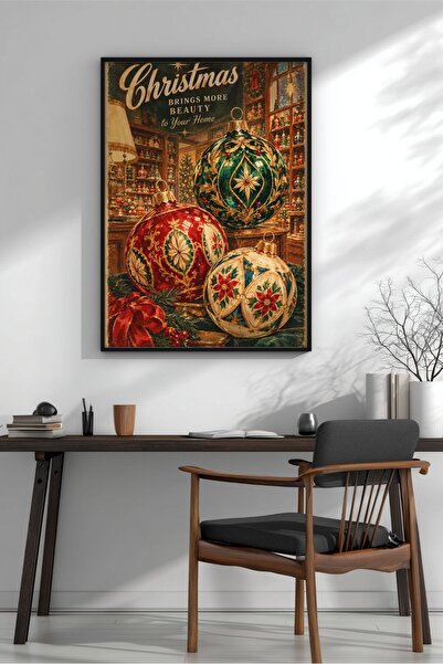 KEYFHOME Retro Anul Nou Ornamente de sticlă înrămate MDF Tablou Poster Living...