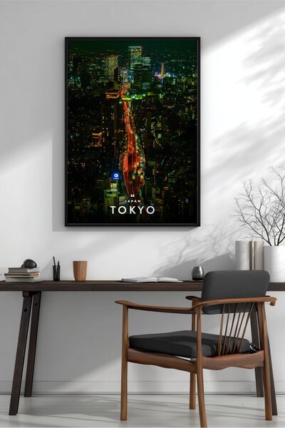 KEYFHOME Tokyo Noapte Oraș Scenă Nr. 2 Înrămat MDF Tablou Poster Living Decor...