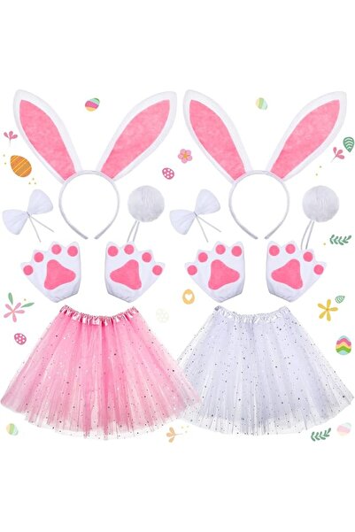 Yelajoy 2 Set Bunny Dalmatian Ears Costume,Pink White Tutu