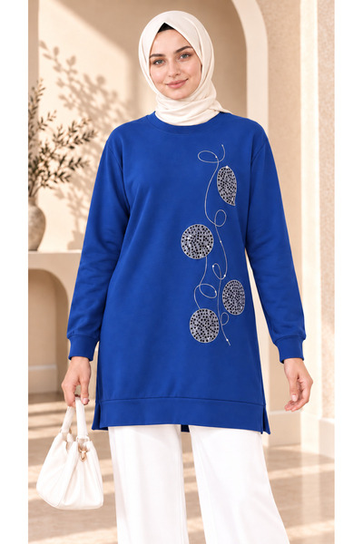 unika boutique Women's Circle Stone Detailed Long Sweatshirt Tunic