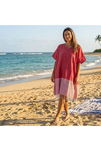 Sand & Sol Ocean Breeze Honeycomb Beach Poncho Red - 100% Recycled Cotton